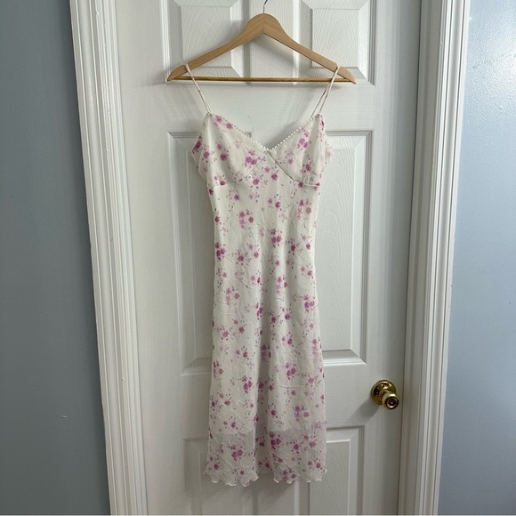 Vintage Dress Slip Mini Dainty Floral Coquette White Pink Y2K Summer Size Medium - Picture 3 of 9